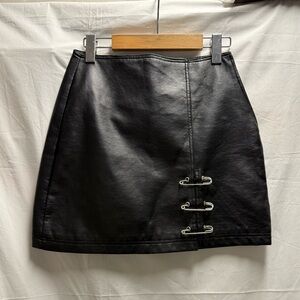 Black Leather Skirt with Safety Pin Accents